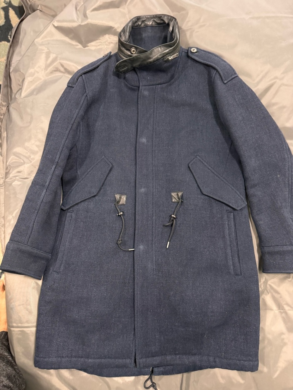 Navy Military-Style Wool Blend Field Coat